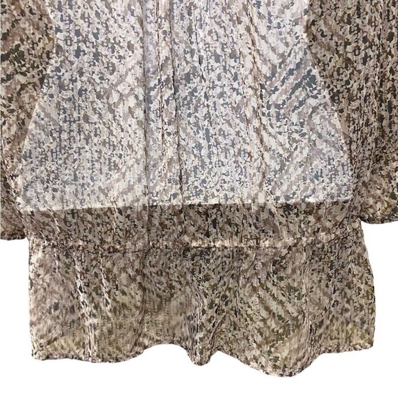Sheer Chiffon Animal Print Button Up Blouse Elastic Waist Flowy Casual Office - Picture 4 of 11